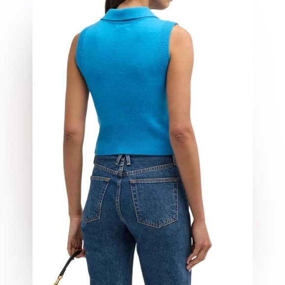 NAADAM Cashmere Sleeveless V Neck Polo Sweater in Aqua Marine Size Small - Picture 2 of 11